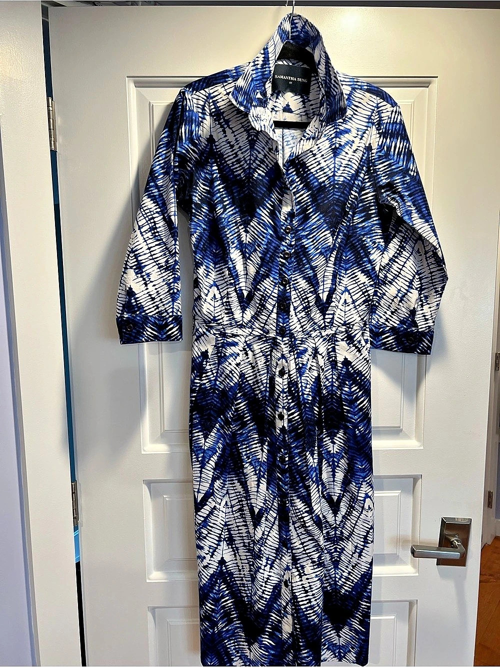 Samantha Sung Abstract Print Belted Maxi Dress Size 12 Like New